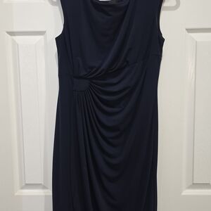 connected apparel Navy Sleeveless Midi Dress with Draped Detail